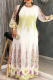 Elegant Print Patchwork O Neck Long Plus Size Dresses