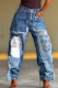 Casual Solid Color Patchwork Regular Denim Jeans