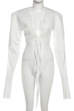 Casual Solid Color Strap Design V Neck Outerwear