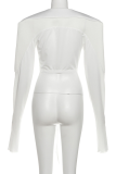 Casual Solid Color Strap Design V Neck Outerwear