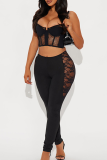Sexy Solid Color Lace Skinny Conventional Patchwork Bottoms