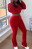 Casual Solid Color Zipper Hooded Long Sleeve Two Pieces