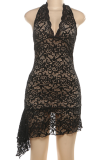 Sexy Solid Color Lace Halter Wrapped Skirt Dresses