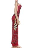 Sexy Print Backless Spaghetti Strap Long Dresses