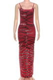 Sexy Print Backless Spaghetti Strap Long Dresses