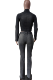 Casual Solid Color Zipper O Neck Long Sleeve Two Pieces