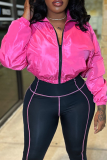 Casual Contrast Zipper Collar Long Sleeve Two Pieces