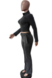 Casual Solid Color Zipper O Neck Long Sleeve Two Pieces