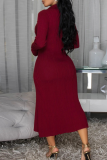 Casual Solid Color Buckle Turndown Collar Long Dresses