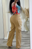 Casual Solid Color Pocket Regular Conventional Patchwork Bottoms