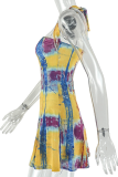 Sexy Print Backless Halter A Line Dresses