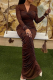 Elegant Solid Color Ruched V Neck Long Dresses