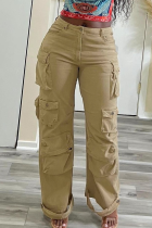 Casual Solid Color Pocket Regular Conventional Patchwork Bottoms
