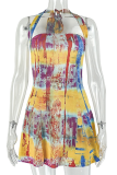 Sexy Print Backless Halter A Line Dresses