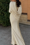 Elegant Solid Color Ruched O Neck Long Dresses