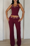 Sexy Solid Color Hollow Out U Neck Sleeveless Two Pieces