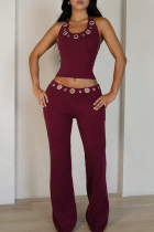 Sexy Solid Color Hollow Out U Neck Sleeveless Two Pieces
