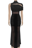Sexy Solid Color Hollow Out Mesh O Neck Two Pieces