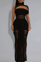 Sexy Solid Color Hollow Out Mesh O Neck Two Pieces