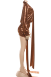 Sexy Solid Color Patchwork Deep V Neck Long Sleeve Two Pieces