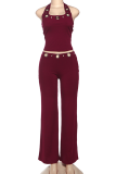 Sexy Solid Color Hollow Out U Neck Sleeveless Two Pieces
