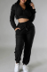 Casual Solid Color Zipper Hooded Long Sleeve Two Pieces