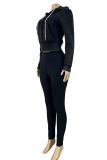 Casual Solid Color Zipper Hooded Long Sleeve Two Pieces