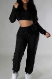 Casual Solid Color Zipper Hooded Long Sleeve Two Pieces
