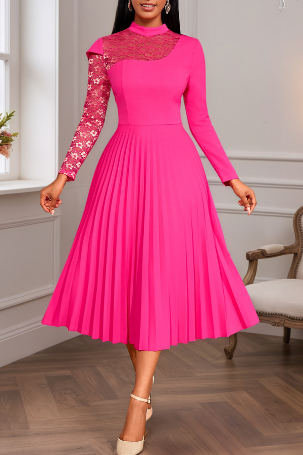 Elegant Solid Color Pleated O Neck Long Dresses