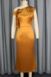 Elegant Solid Color Flower Shape Oblique Collar Wrapped Skirt Dresses