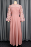 Elegant Solid Color Hollow Out O Neck Long Dresses