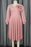 Elegant Solid Color Pleated O Neck Long Dresses