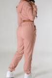 Casual Solid Color Zipper Hooded Long Sleeve Two Pieces