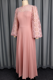 Elegant Solid Color Hollow Out O Neck Long Dresses