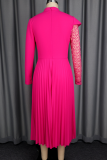 Elegant Solid Color Pleated O Neck Long Dresses