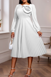 Elegant Solid Color Pleated O Neck Long Dresses