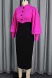Elegant Solid Color Contrast O Neck Long Dresses