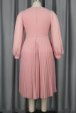 Elegant Solid Color Pleated O Neck Long Dresses