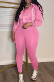 Casual Solid Color Zipper Hooded Long Sleeve Two Pieces