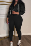 Casual Solid Color Zipper Hooded Long Sleeve Two Pieces