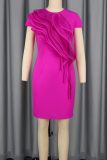 Elegant Solid Color Flounce O Neck Wrapped Skirt Dresses