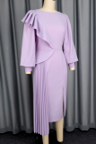 Elegant Solid Color Slit Flounce O Neck Wrapped Skirt Dresses