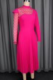 Elegant Solid Color Pleated O Neck Long Dresses