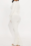Sexy Solid Color Hollow Out O Neck Long Sleeve Two Pieces