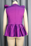Elegant Solid Color Flounce O Neck Tops
