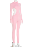 Casual Solid Color Zipper Contrast Zipper Collar Long Sleeve Two Pieces