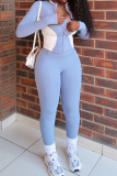 Casual Solid Color Zipper Contrast Zipper Collar Long Sleeve Two Pieces