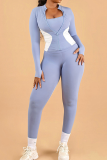 Casual Solid Color Zipper Contrast Zipper Collar Long Sleeve Two Pieces