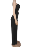 Sexy Solid Color Metal Accessories Trim Strapless Regular Jumpsuits