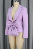 Elegant Solid Color Bow Decor Turn-back Collar Outerwear